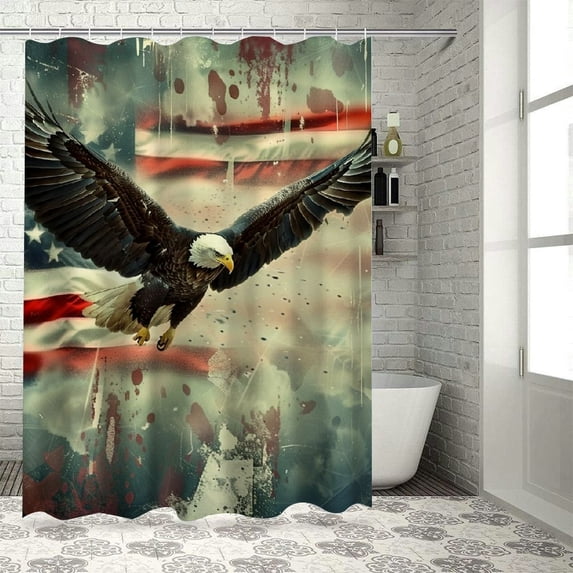 Orinice Bald Eagle Flag Flying Bathroom Decor Set - Colorful Luxurious Graphic Polyester Fabric Shower Curtain with Hooks - Chic Modern Home Bathtubs Decor 60x72