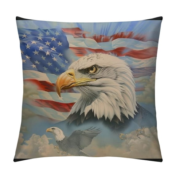 Orinice Bald Eagle Flag Sky Graphic Decorative Throw Pillow Cover for Home Couch Living Room Bed Sofa, Square 1PC 20x20in