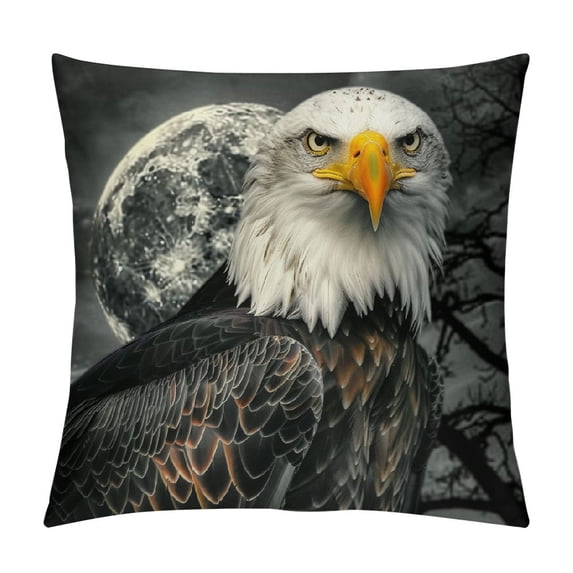 Orinice Bald Eagle Moon Wildlife Graphic Decorative Cushion Throw Pillow Cover 20x20in