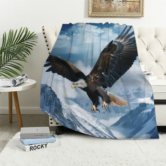 Orinice Bald Eagle Snowy Mountain Blanket Gfits for Women Men Kids Flying Eagle Flannel Throw Blankets Soft Fuzzy Lightweight for Home Decor Couch Bed Sofa 50x60in