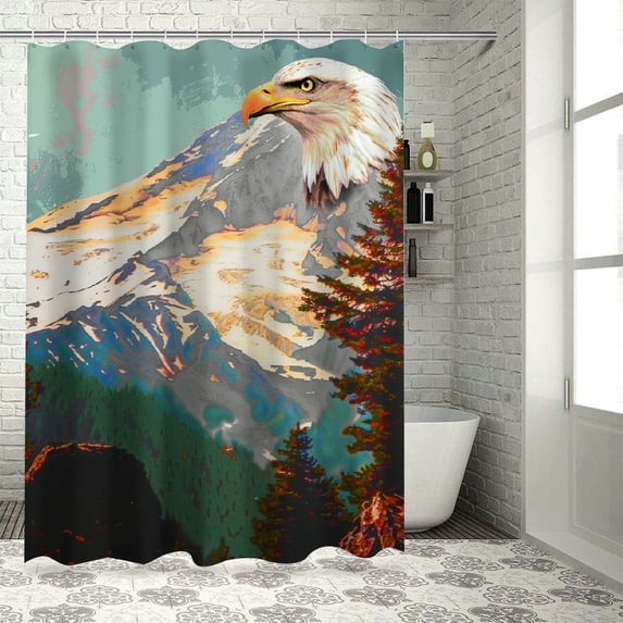 Orinice Bald Eagle Trees Mountain Bathroom Decor Set - Colorful Luxurious Graphic Print Polyester Fabric Fashion Shower Curtain Set with Hooks, Washable 69x72