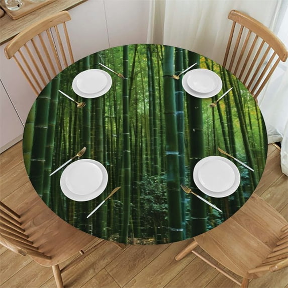 Orinice Bamboo Forest Round Table Cover Stain Resistant Washable Indoor Outdoor Tablecloth Kitchen Dining Wedding Parties Waterproof 100% Polyester Fiber 31-35