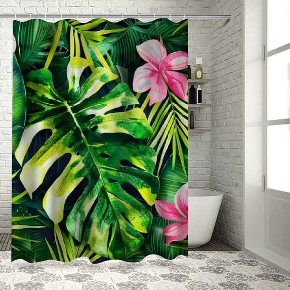 Orinice Banana Leaf Shower Curtain, Tropical Palm Leaves Waterproof Fabric Shower Curtains with Hooks for Bathroom Bathtub, 36x72
