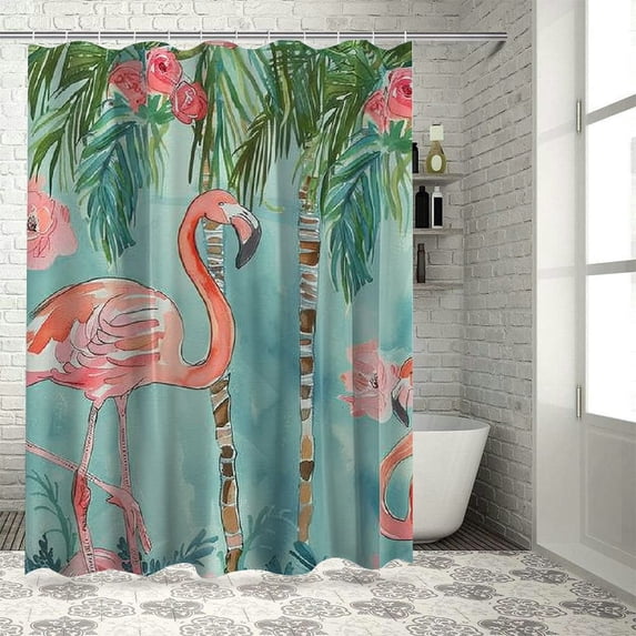 Orinice Bathroom Shower Curtain Watercolor Exotic Summer Bird Flamingo Monstera Paradise Flower Palm Jungle Garden Botanical Leaf Decorative Bath Curtain Water Proof with Hooks  69x72