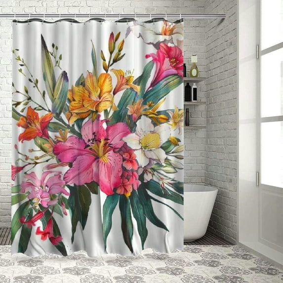 Orinice Bathroom Shower Curtain Watercolor Vintage Floral Tropical Exotic Flowers Bird of Paradise Polyester FabricWaterproof Bath Curtain Set with Hooks 69x72