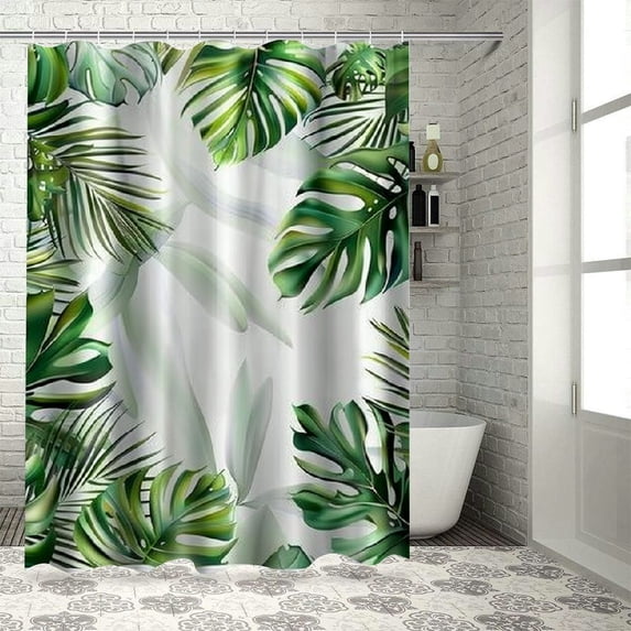 Orinice Bathroom shower curtain set tropical green leafy summer plant palm turtle bamboo banana leaf jungle nature plant watercolor fabric bathroom decoration 36x72