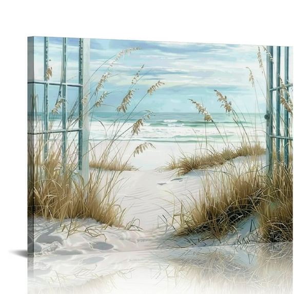 Orinice Beach Canvas Wall Art Decor: Bedroom Living Room Window Coastal Landscape Painting Print Relaxing Tropical Ocean Scene Artwork Modern Large Sea Seascape Picture for Home Office 16x12in