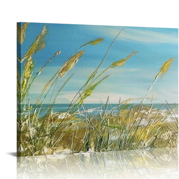 Orinice Beach Scene Canvas Wall Art: Bedroom Large Ocean Painting Relaxing Coastal Landscape Picture Living Room Abstract Sea Bird Artwork Modern Tropical Seascape 16x12in