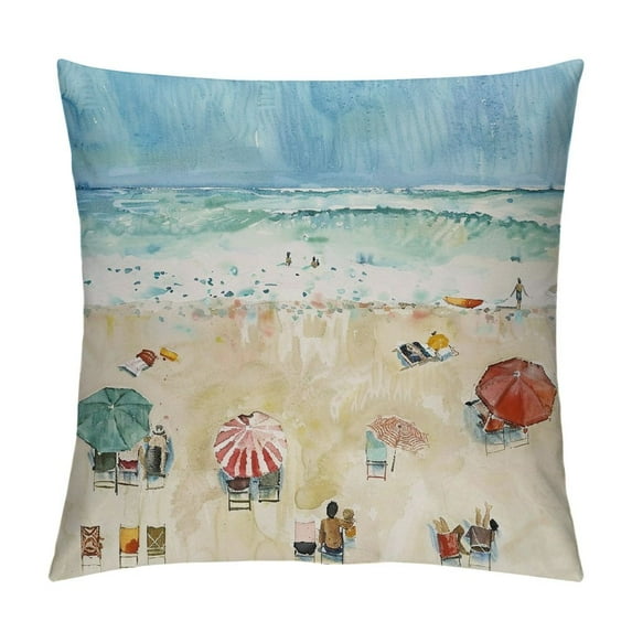 Orinice Beach Scene Graphic Decorative Cushion Throw Pillow Cover for Home Couch Living Room Bed Sofa Pillowcase Summer Printed on Both Sides 1PC 18x18in