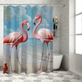 thumbnail image 1 of Orinice Beach Shower Curtain, Pink Flamingo Tropical Coastal Theme Shower Curtain, Blue Teal Sea Turtle Starfish Shell Ocean Sandy Beach Nautical Shower Curtain for Bathroom with Hooks, 60x72, 1 of 7
