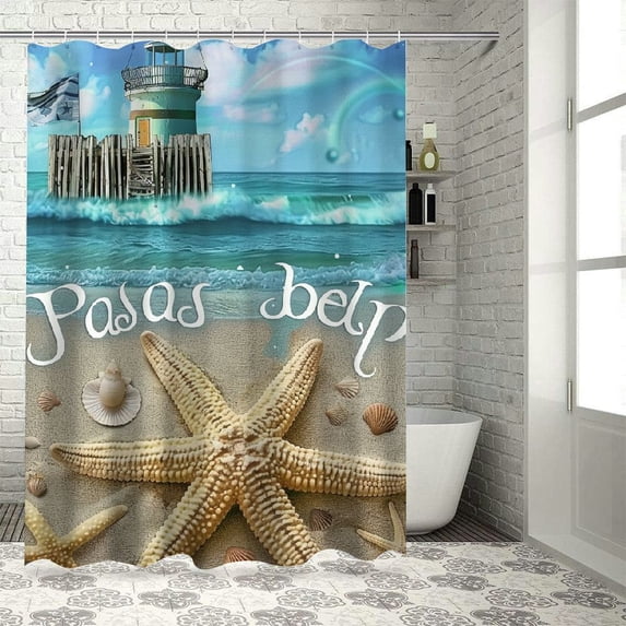 Orinice  Beach Shower Curtain, Summer Rustic Vintage Wood Ocean Quotes Words Fabric Decor Bathroom Curtains, Nautical Coastal Theme Shower Curtain Set with Hooks  69x72