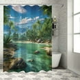 thumbnail image 1 of Orinice Beach Shower Curtain Tropical Hawaii Coast Palm Tree Jungle Mountain Natural Scenery Bathroom Decor Polyester Curtains Set with Hook  60x72, 1 of 7
