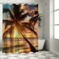 thumbnail image 1 of Orinice Beach Sunset Shower Curtain,Tropical Hawaii Coastal Palm Tree Wave Nature Landscape Black YellowFabric Bathroom Decor Curtain Set Include Hooks, 60x72, 1 of 7