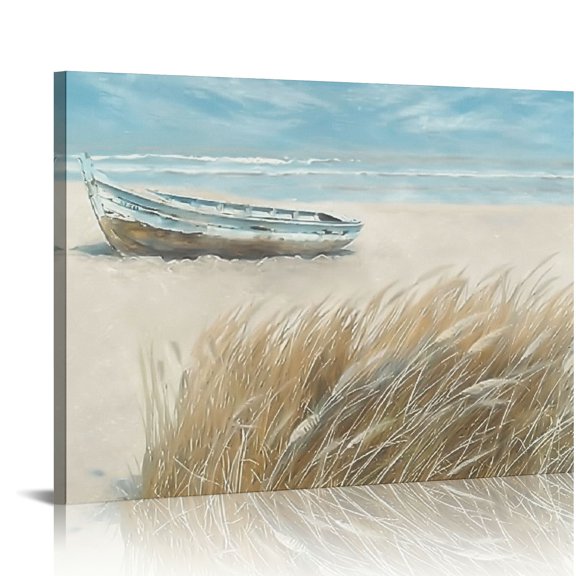 Orinice Beach Wall Art Coastal Picture: Seascape Ocean Prints Wall Decor Women Walking on the Beach Artwork Sea White Sailboat Posters for Living Bathroom 20x16in