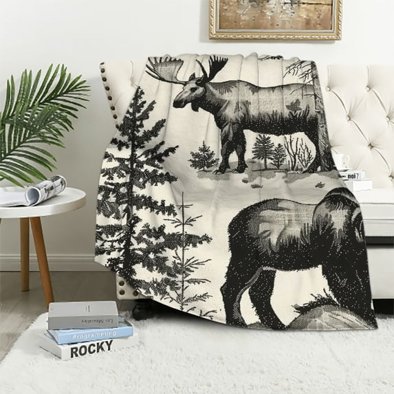Orinice Bear Moose Woodland Warm Lightweight Blanket Soft Fleece Blankets Throw Blanket for All Seasons 50x60in