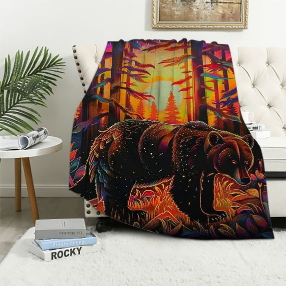 Orinice Bear Throw Blanket, Flannel Throw Blanket Sofa Chair Cover Decorative for Bed Couch Soft Chair, Pattern Throw Travel Nap Throws Blanket 60x80in
