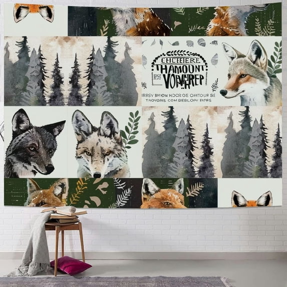 Orinice Bear Wolf Fox Tapestry Wall Hanging Unique Style Graphic Tapestries Home Wall Decor Art for Living Room Bedroom Apartment Farmhouse Dorm 60x50inch