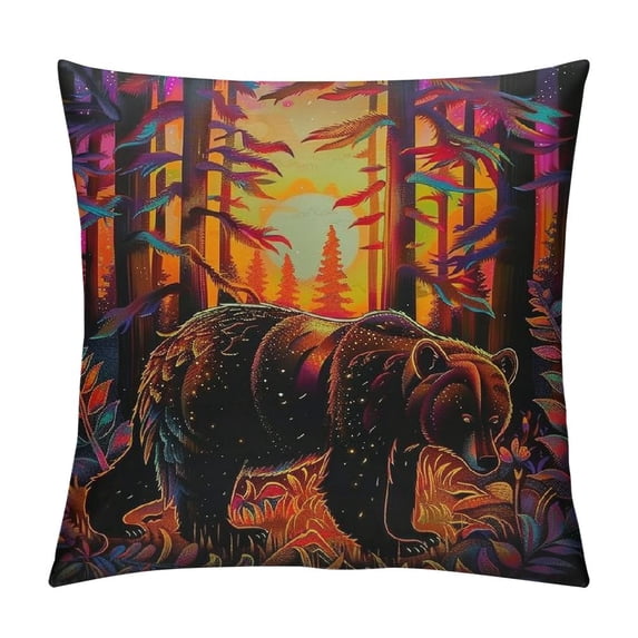 Orinice Bear Woods Sunset Graphic Decorative Throw Pillow Cover for Home Couch Living Room Bed Sofa - Autumn Theme Pillow Covers 1PC 20x20in