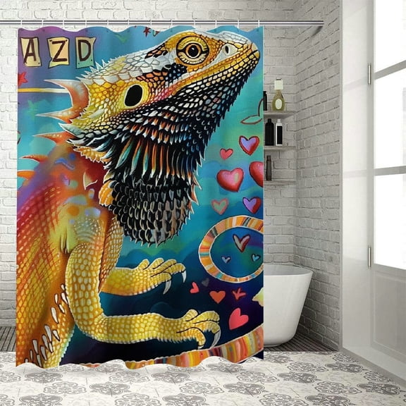 Orinice Bearded Dragon Rainbow Dragon Art Bathroom Decor Set with Hooks, Colorful Luxurious Graphic Print Polyester Fashion Shower Curtain Set, 100% Polyester Chic Modern Bathroom Decor, Multi Size