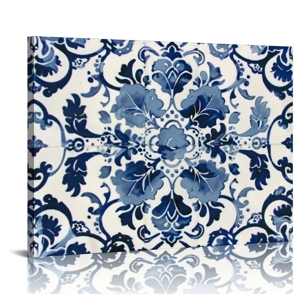 Orinice Bedroom Decor Canvas Wall Art Flower Pattern Prints Bathroom Abstract Pictures Modern Navy Framed Wall Decor Artwork for Walls Hang for Bedroom Wall Decoration Size 16x12in