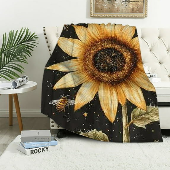 Orinice Bee Blanket Warm Plush Sunflower Throw Blanket Super Soft Cozy Fuzzy Bees Stuffed Animal Blanket Gifts for Kids Teens Adults Room Decor 40x50in