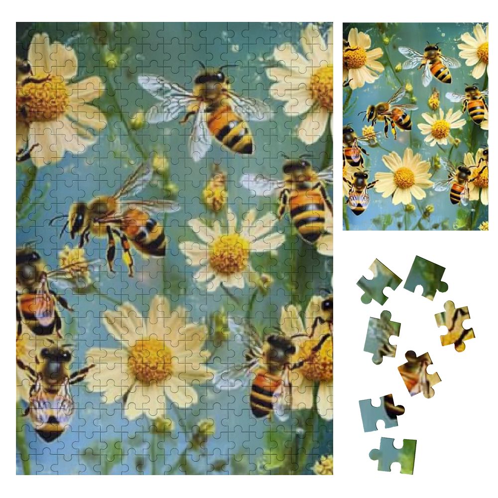 Orinice Bees Flowers Ecological Art Wooden Jigsaw Puzzle Vertical Style ...