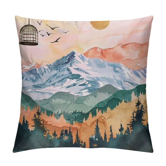 Orinice Bird Birdcage Watercolor Painting Graphic Decorative Cushion Throw Pillow Cover 24x24in