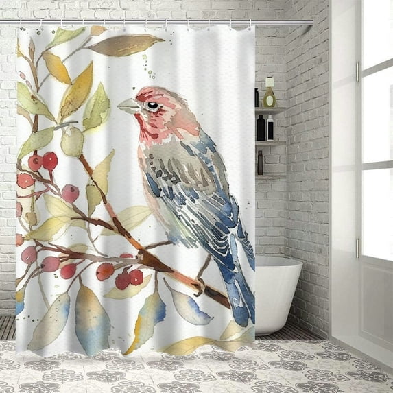 Orinice Bird Branch Leaves Bathroom Decor Set with Hooks, Luxurious Graphic Print Polyester Fabric Shower Curtain Set, Waterproof Bathroom Decoration, Multi Size Colorful Design 69x72