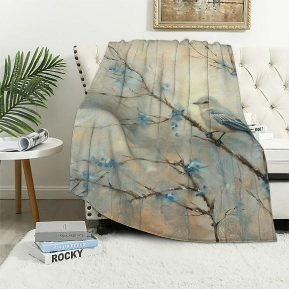 Orinice Bird Branch Tree Warm Lightweight Blanket Soft Fleece Throw Blanket for All Seasons Living Rooms Sofa Decor Cow Gifts Blanket 60x80in