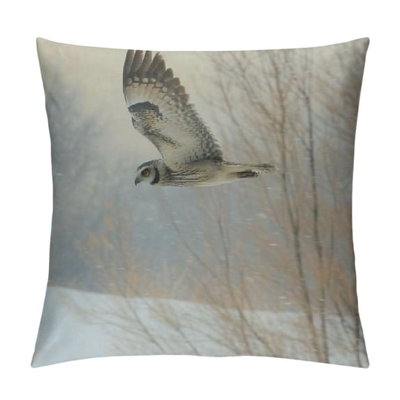 Orinice Bird Flying Snowy Landscape Graphic Decorative Cushion Throw Pillow Cover for Home Living Room Sofa Winter Short Plush 1PC 12x12in