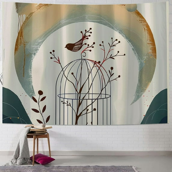 Orinice Bird Tree Branch Art Nouveau Tapestry Wall Hanging Unique Style Graphic Tapestries Home Wall Decor for Living Room Bedroom Apartment Farmhouse Dorm 50x40inch