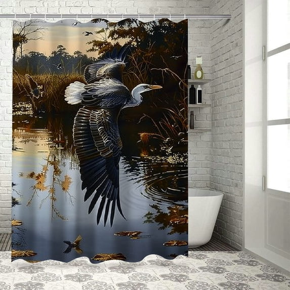 Orinice Bird Water Scene Bathroom Decor Set with Hooks, Colorful Luxurious Polyester Fabric Shower Curtain for Bathroom Decoration, Washable, Multi-size 36x72