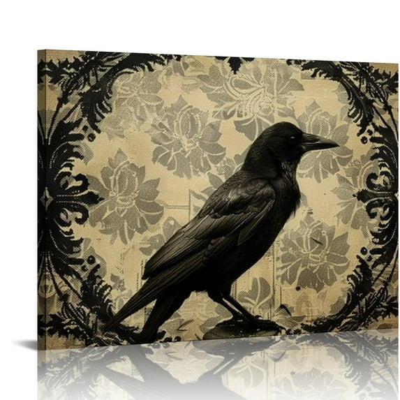 Orinice Bird Wooden Table Wallpapered Circle Fine Art Aesthetic Poster Print Wall Painting for Classroom Kitchen Office Farmhouse Bathroom Room Decor 16x12in
