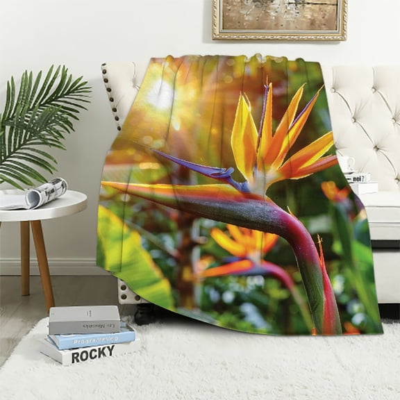 Orinice Bird of Paradise Flower Tropical Setting Sun Shining Warm Lightweight Blanket Soft Fleece Blankets for All Seasons 40x50in