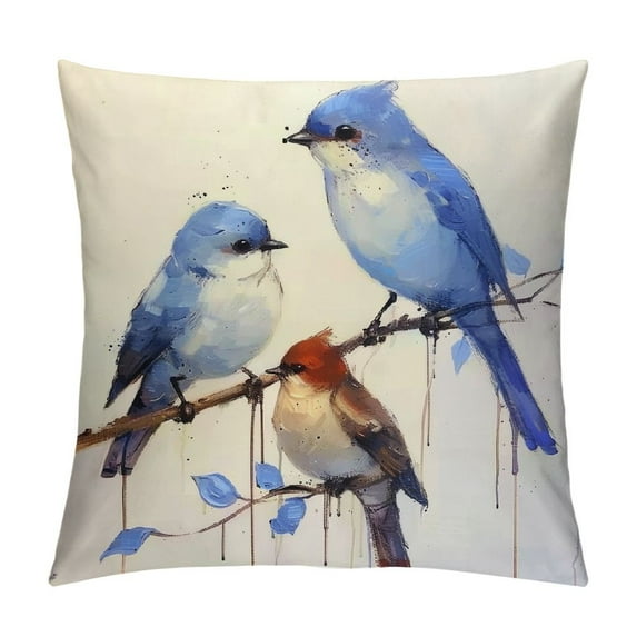 Orinice Birds Branch Feathers Graphic Decorative Cushion Throw Pillow Cover for Home Couch Living Room Bed Sofa 22x22in