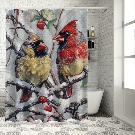 Orinice Birds Branch Snow Bathroom Decor Set Colorful Luxurious Graphic Print Polyester Fabric Shower Curtain with Hooks 36x72