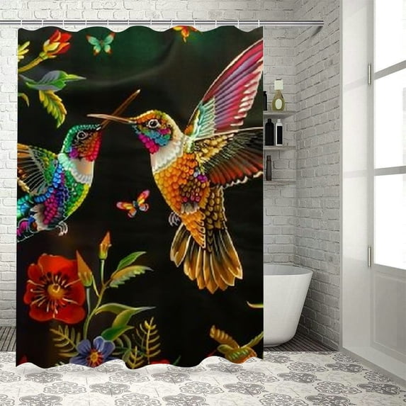 Orinice Birds Flowers Butterflies Bathroom Decor Set, Colorful Luxurious Graphic Print Polyester Fabric Shower Curtain with Hooks, Waterproof Bathroom Decor, 100% Polyester, Easy to Install 69x72