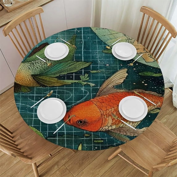 Orinice Birds Water Lilies World Map Round Table Cover Stain Resistant Washable Indoor Outdoor Tablecloth Kitchen Dining Wedding Parties Picnic Farmhouse 100% Polyester Fiber 54-58