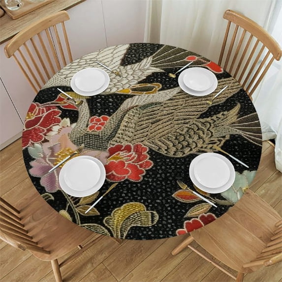 Orinice Birds and Flowers Round Table Cover Stain Resistant Washable for Indoor Outdoor Kitchen Dining Wedding Parties 100% Polyester Fiber 42-46