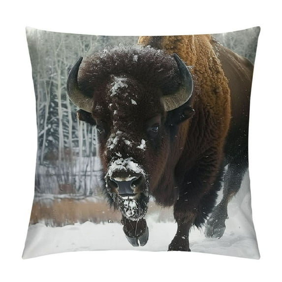 Orinice Bison Snow Woods Graphic Decorative Cushion Cover for Home, Couch, Living Room - High-Quality Winter Theme Print on Both Sides - 1PC 22x22in
