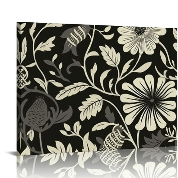 Orinice Black Beige Abstract Floral Botanical Canvas Framed Wall Art Prints Minimalist Modern Boho Flower Market Painting Pictures Wall Decor for Bedroom Livingroom 20x16in