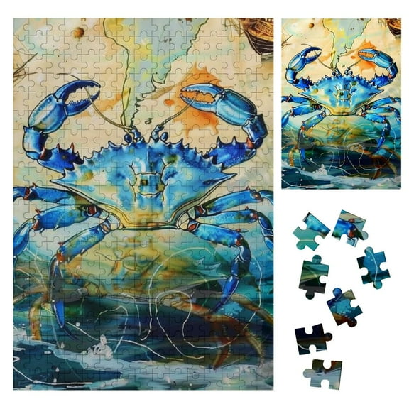 Orinice Blue Crab Ocean Ship Wooden Jigsaw Puzzle Vertical Style Family Friends Gift Set 300PCS