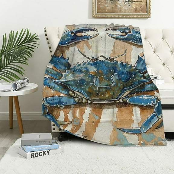 Orinice Blue Crab Zebra Print Warm Lightweight Blanket Soft Fleece Blankets Throw Blanket for Living Rooms Sofa Decor All Seasons Long-Lasting Blanket 40x50in
