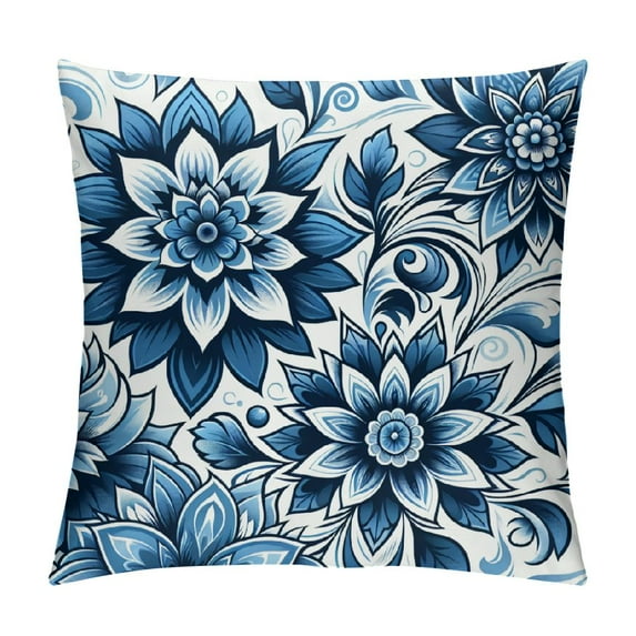 Orinice Blue Floral Throw Pillow Case, Flower Design Decor Pillow Cover, Bedroom Living Room Cushion Cover for Couch Sofa Bed, White