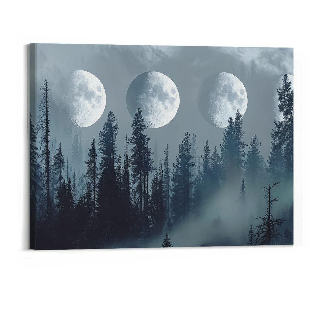 Orinice Blue Foggy Forest Canvas Wall Art Phases of Moon Landscape ...