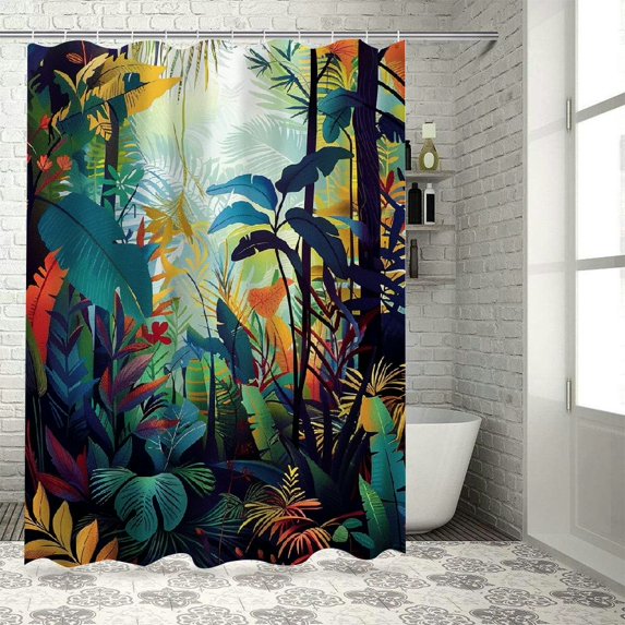 Orinice Blue Orange Banana Leaves Shower Curtain Forest Purple Leaf Plant Botanical Art Theme Small Window Curtain Bathroom Decor Set with Hooks Waterproof Washable 60x72