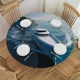 thumbnail image 1 of Orinice Boat Ocean Island Round Table Cover Stain Resistant Washable Indoor Outdoor Tablecloth Kitchen Dining Wedding Parties 100% Polyester Fiber 54-58, 1 of 8