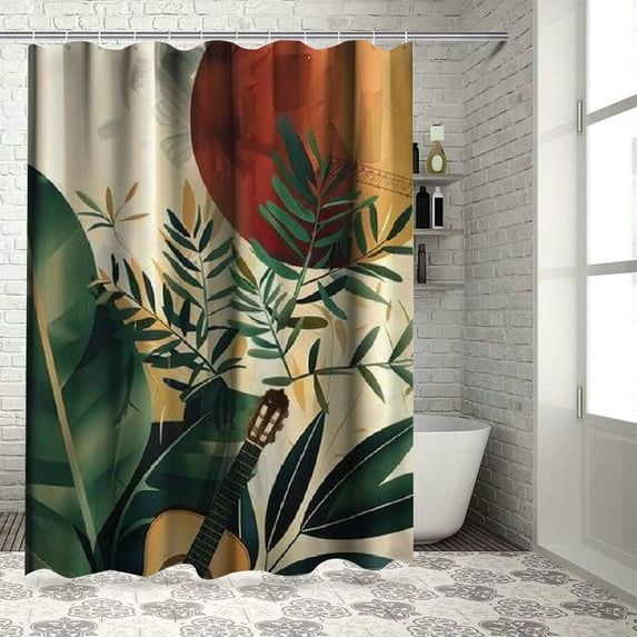 Orinice Bohemian Plants Shower Curtain with 12 Hooks Tropical Rainforest Botanical Palm Banana Leaf Aesthetic Beige Polyester Fabric Waterproof Decorative Bathroom Home Hotel Shower Curtain Set 60x72