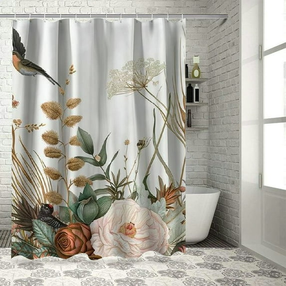 Orinice Boho Brown Floral Leaves Shower Curtain, Tan Tropical Plant Palm Botanical Fabric Shower Curtains Set for Bathroom, Vintage Beige Terracotta Abstract Fall Restroom Decor Accessories 60x72