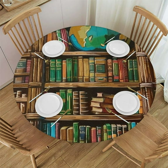 Orinice Books Globe Academic Round Tablecloth, Stain Resistant & Washable, Perfect for Indoor/Outdoor Dining, Wedding, Parties, Full Width Single-Sided Printing, 100% Polyester Fiber 38-42